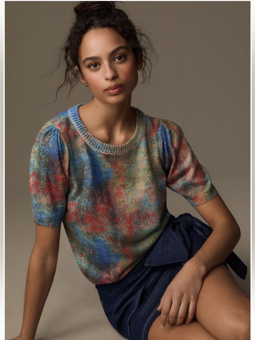 Anthropologie short sleeve printed sweater